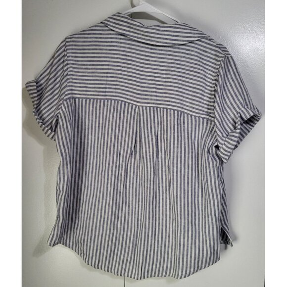 Universal Thread Women's Small Linen Blend Button Up Top Stripes Beach Coastal - Picture 2 of 8